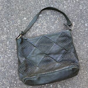 Hand Crafted Olive Green Leather Patchwork Shoulder Bag
